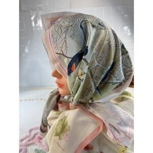 Vintage 1979 National Wildlife Federation Bird Scarf Winter Nature Print 21x21